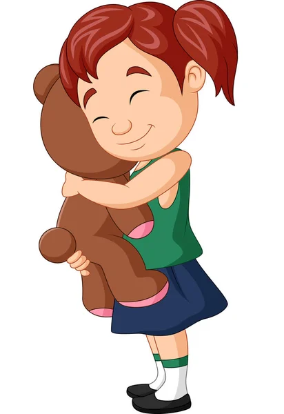 Vector Illustratie Van Cartoon Kleine Meisje Knuffelen Teddy Bear — Stockvector