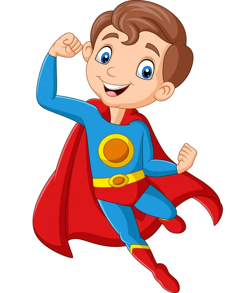 Vektor Illustration Tecknad Lycklig Superhjälte Pojke Poserar — Stock vektor