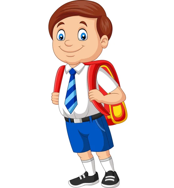 Wektor Rysunek Chłopiec Szkoła Cartoon Mundurze Plecak — Wektor stockowy