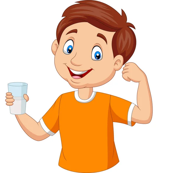 Απεικόνιση Διάνυσμα Καρτούν Μικρό Αγόρι Κρατώντας Ένα Ποτήρι Γάλα — Διανυσματικό Αρχείο