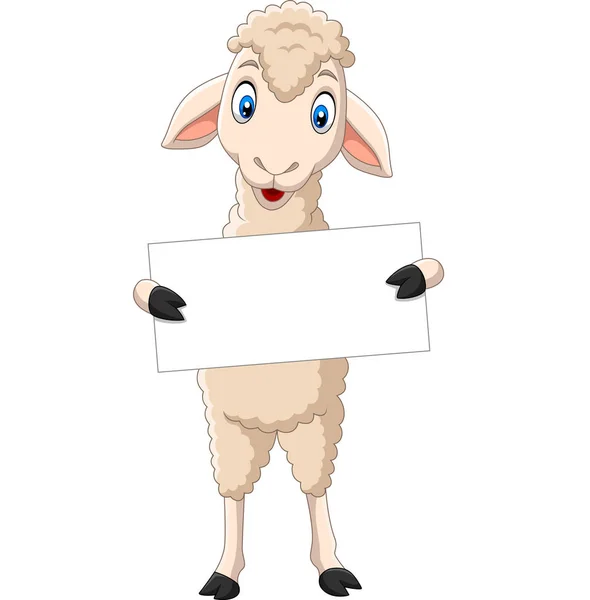 Illustration Vectorielle Dessin Animé Happy Lamb Tenant Signe Vierge — Image vectorielle