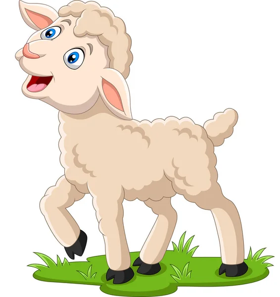 Vektor Illustration Tecknad Happy Lamb Gräset — Stock vektor