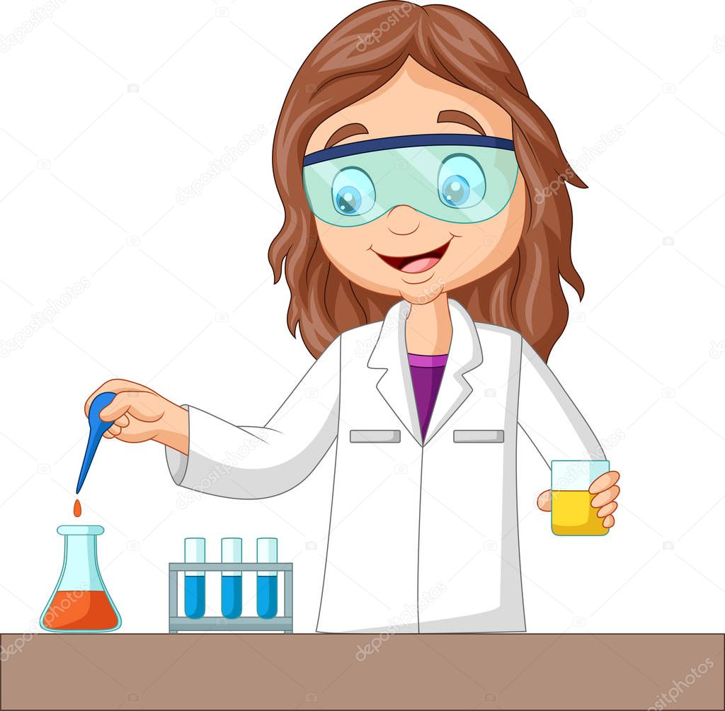 Vector illustration of Cartoon girl doing chemical experiment