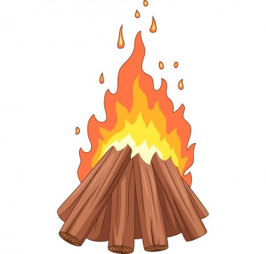 Beyaz arka plan üzerinde odun yığını ile Campfire Vektör illüstrasyon