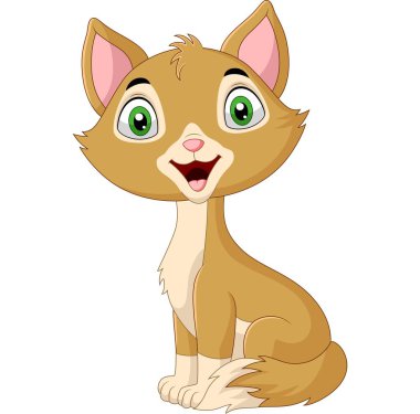 Karikatür sevimli kedi vektör illüstrasyon beyaz arka plan üzerinde izole oturan