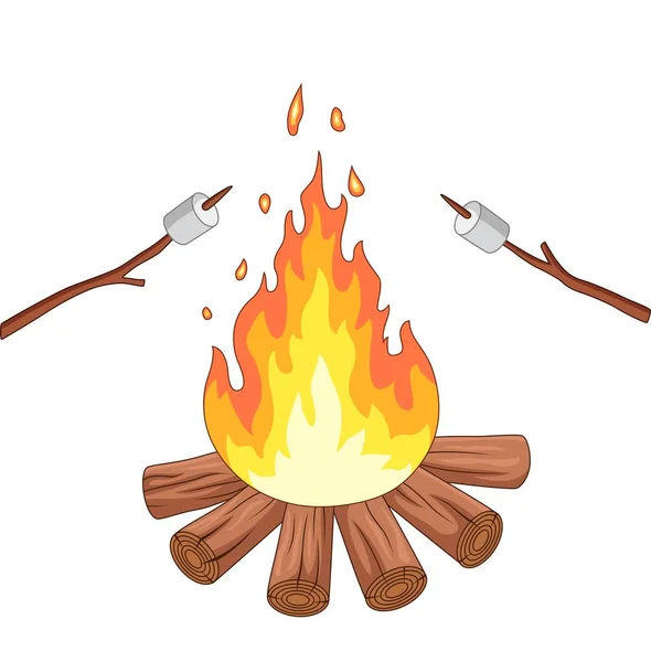 Vector Illustration Campfire Marshmallow Roast Stick — Stock Vector