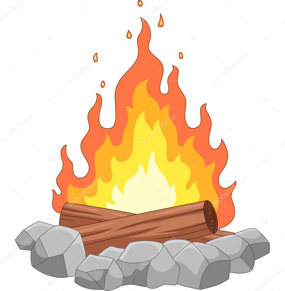 Vector illustration of Campfire with stones and wooden