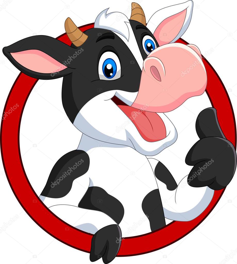 Vector illustration of Cartoon happy cow giving thumb up