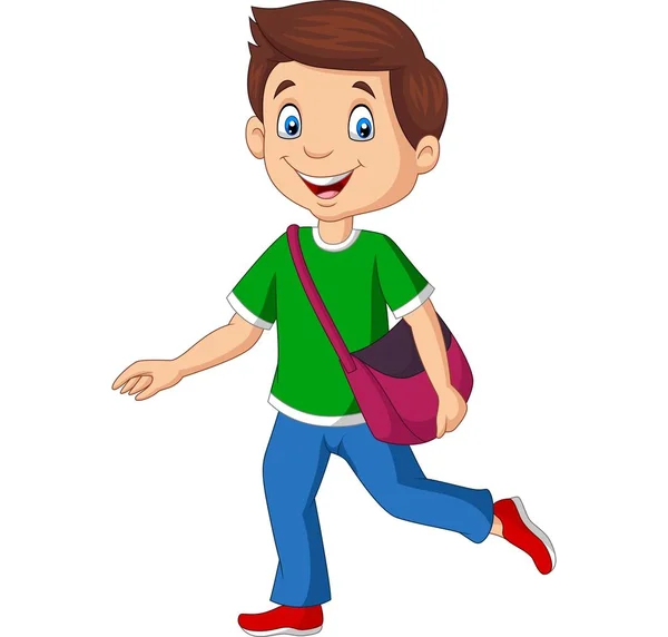 バックパックを運ぶ漫画ハッピースクールの男の子のベクトルイラスト — ストックベクタ