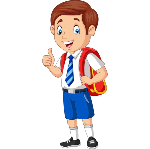 Ilustración Vectorial Dibujos Animados Niño Escuela Feliz Uniforme Dando Pulgar — Archivo Imágenes Vectoriales