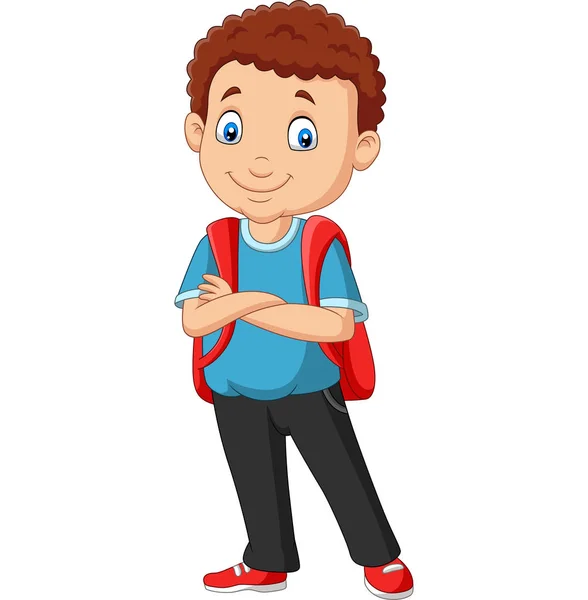 Ilustração Vetorial Menino Escola Dos Desenhos Animados Com Uma Mochila — Vetor de Stock