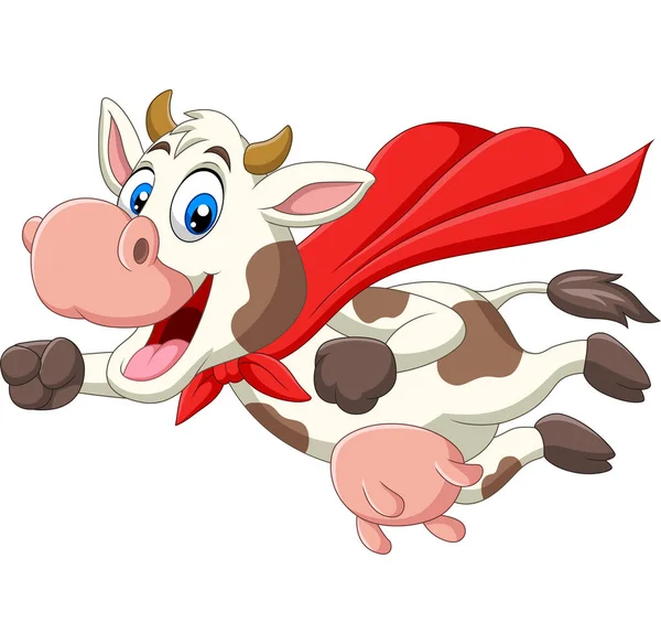 Vector Ilustración Dibujos Animados Lindo Superhéroe Vaca Volando — Vector de stock