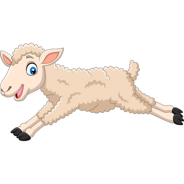 Vector Illustration Cartoon Happy Lamb Jumping White Background — Stock Vector