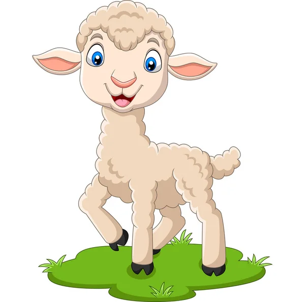 Vector Illustration Cartoon Happy Lamb Grass — Stock Vector