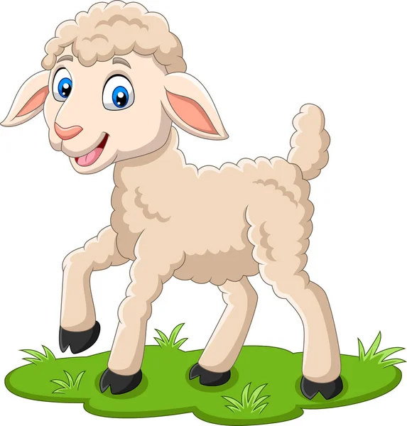 Vector Illustration Cartoon Happy Lamb Grass — Stock Vector