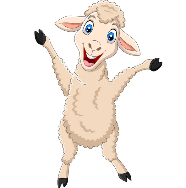 Vector Illustration Cartoon Happy Lamb Isolated White Background — Stock Vector