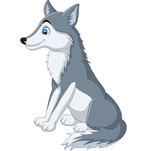 Illustration Vectorielle Loup Dessin Animé Assis Sur Fond Blanc — Image vectorielle