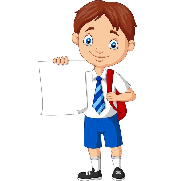 Απεικόνιση Διάνυσμα Καρτούν Αγόρι Σχολείο Στολή Κρατώντας Κενό Χαρτί — Διανυσματικό Αρχείο
