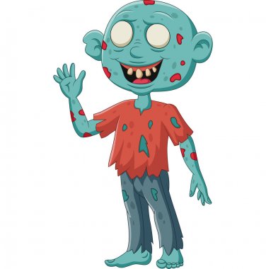 Vektör Illustration karikatür zombi stand beyaz arka planda sallayarak