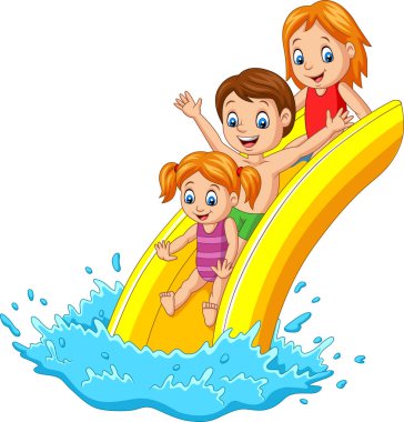 Vektör Illustration mutlu aile oyun su slayt