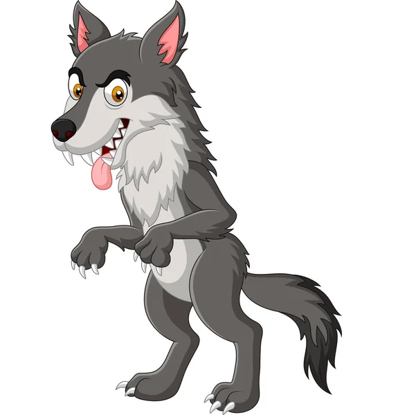 Ilustrasi Vektor Serigala Pemarah Kartun Terisolasi Pada Latar Belakang Putih - Stok Vektor