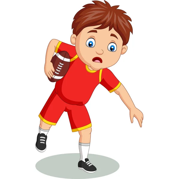 Vector Illustratie Van Cartoon Kleine Jongen Spelen Rugby — Stockvector