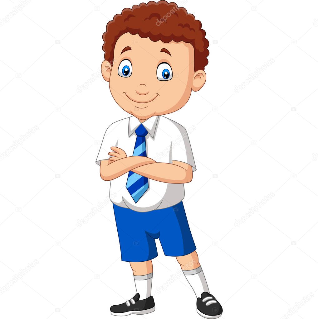 Vector illustration of Cartoon school boy in uniform posing