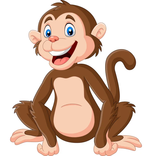 Beyaz Arka Planda Oturan Sevimli Bebek Maymun Vektör Illüstrasyon — Stok Vektör