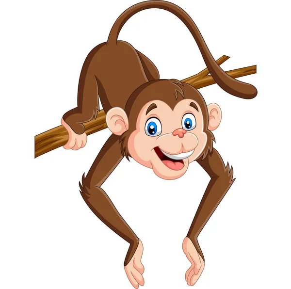 卡通搞笑猴子在树枝上的矢量插图 — 图库矢量图片