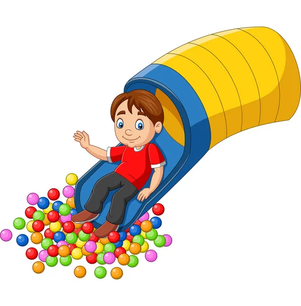 Vektor Illustration Tecknad Lycklig Pojke Som Leker Lekplatsen — Stock vektor
