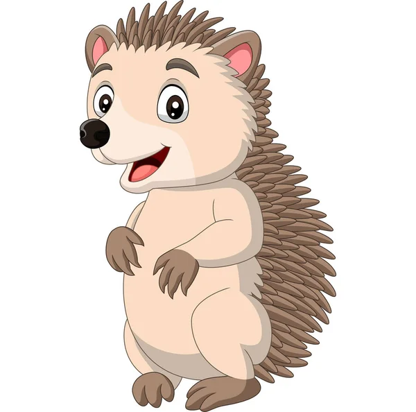 Vector Illustratie Van Cartoon Happy Hedgehog Staande Witte Achtergrond — Stockvector