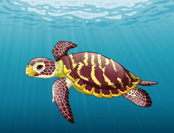 Wektor Ilustracja Cartoon Żółw Morski Pływanie Oceanie — Wektor stockowy