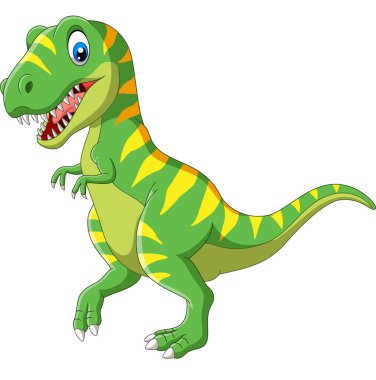 Beyaz zemin üzerinde çizgi film yeşil dinozorunun vektör çizimi