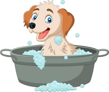 Bir banyo olan Karikatür köpek Vektör illüstrasyon