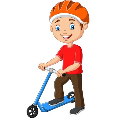 Bir scooter sürme Karikatür çocuk Vektör illüstrasyon