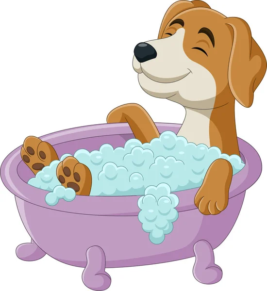 Vector Illustration Cartoon Dog Having Bath Bathtub — Stock Vector