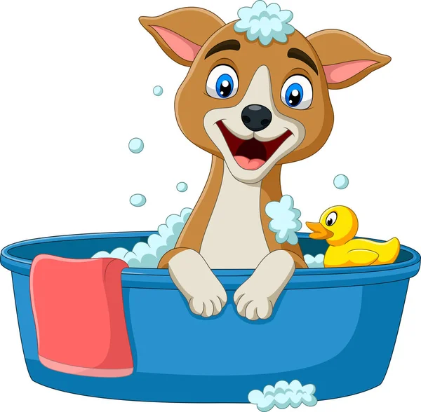 お風呂を持つ漫画犬のベクトルイラスト — ストックベクタ