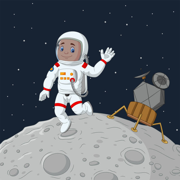 Vector illustration of Cartoon boy astronaut waving hand