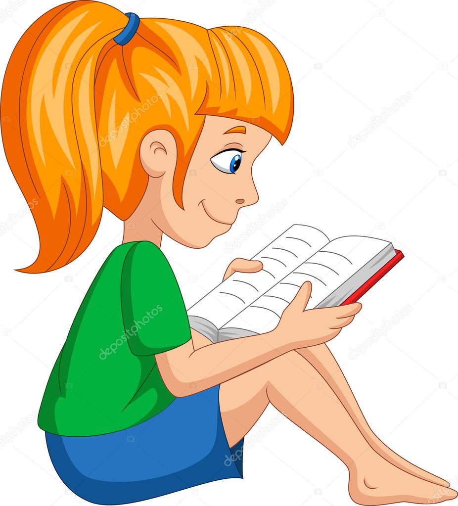 Vector illustration of Cartoon little girl reading a book