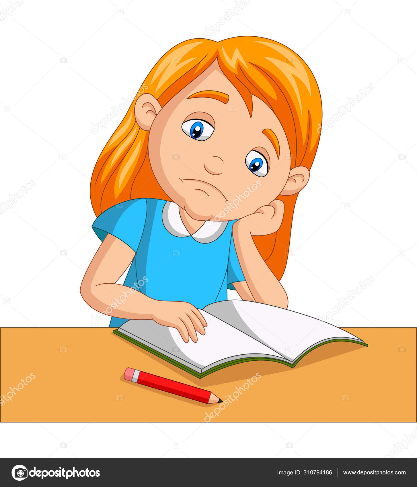 cartoon girl doing homework