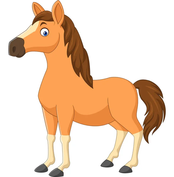 白い背景に隔離された漫画茶色の馬のベクトルイラスト — ストックベクタ
