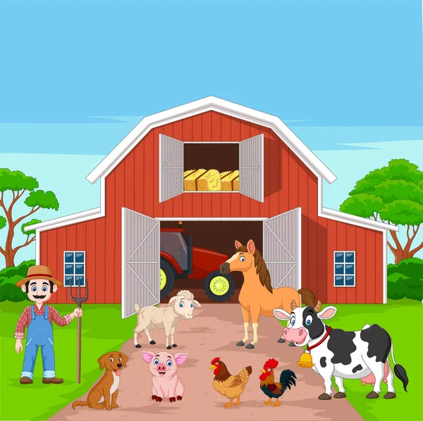 Ilustración Vectorial Dibujos Animados Animales Granja Corral — Archivo Imágenes Vectoriales