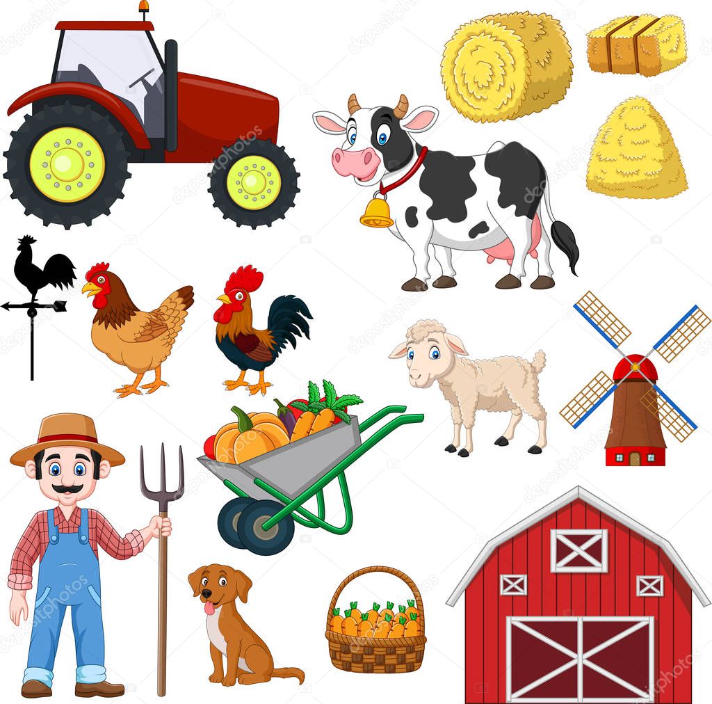 Vector illustration of Set of farming cartoon on a white background
