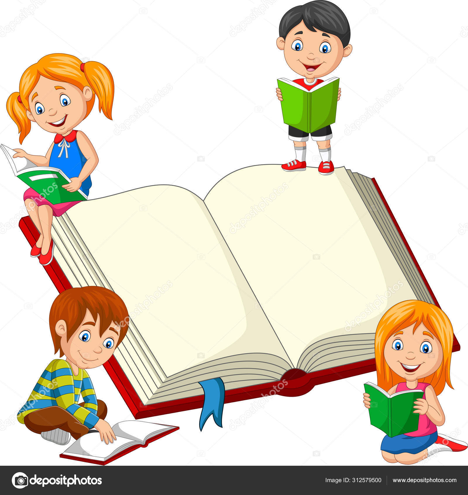 Векторная Иллюстрация Группы Детей Читающих Книги Векторное.