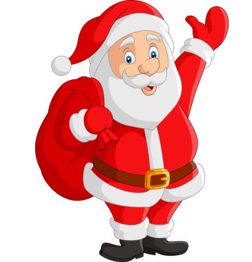 Çizgi film Noel Baba çuval taşıyor.