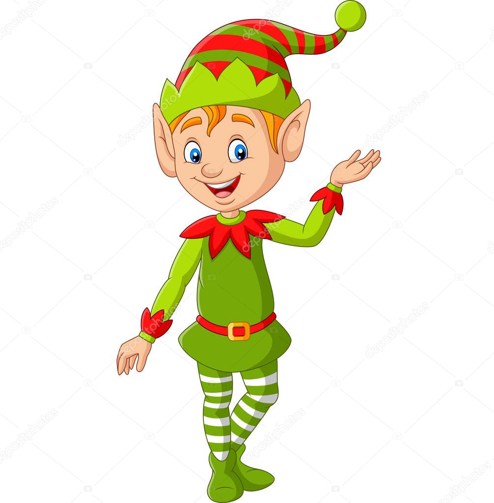 Vector illustration of Cartoon cute Christmas elf presenting