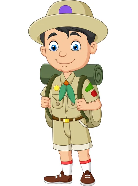 Vector Illustration Cartoon Happy Little Boy Scout — Stock Vector