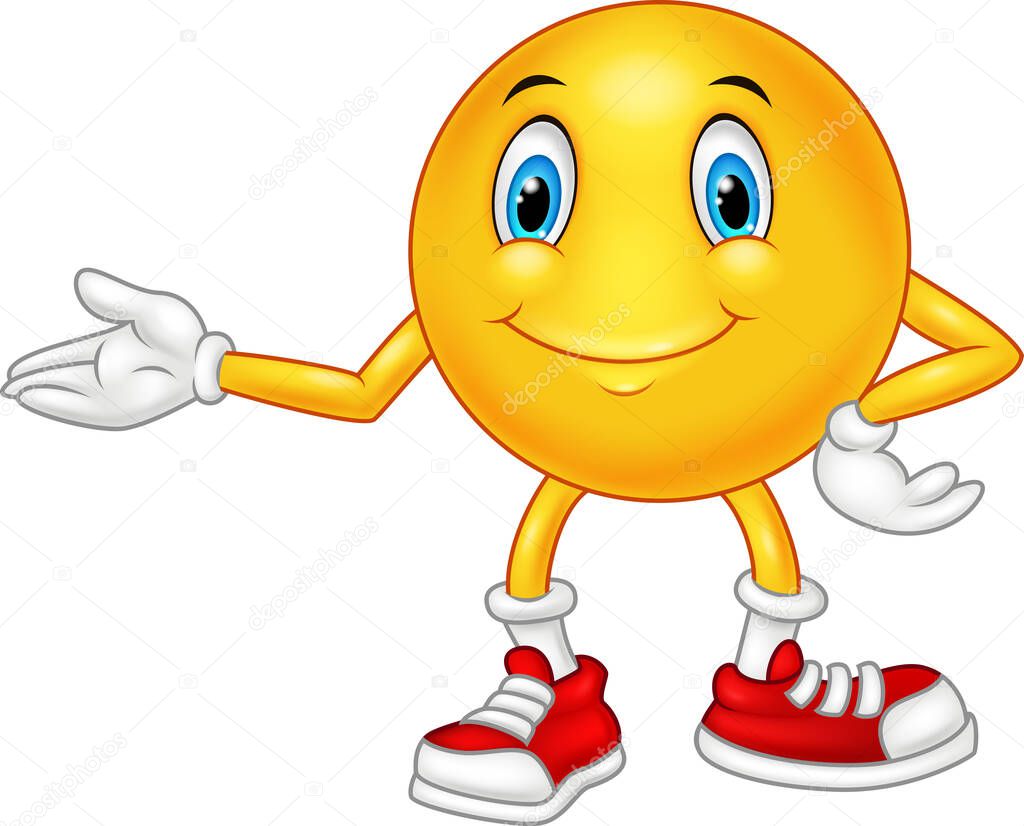 Vector illustration of Cartoon emoticon presenting with his hands