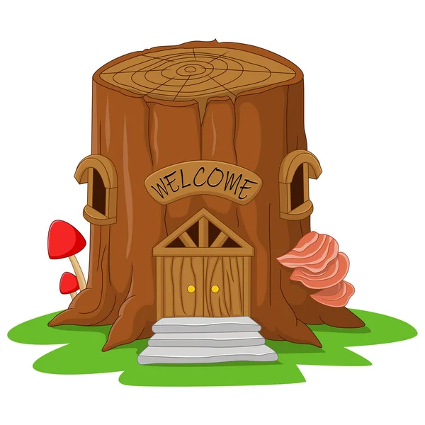 Vector Illustration Cartoon Tree Stump Fairy House — Stock Vector