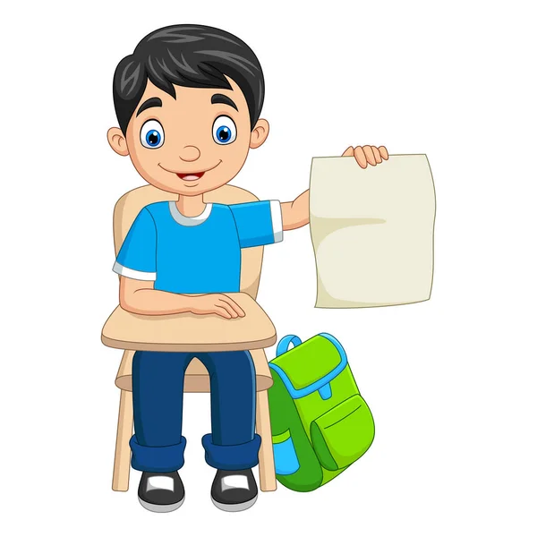 Εικονογράφηση Διάνυσμα Του Μαθητή Cartoon Αγόρι Κρατώντας Ένα Κενό Χαρτί — Διανυσματικό Αρχείο